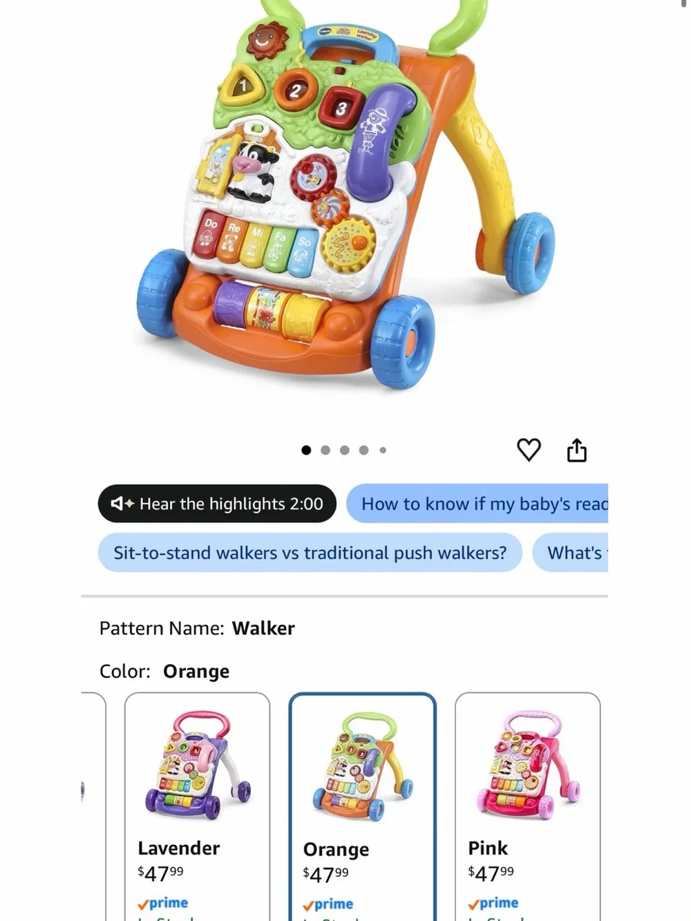 VTECH Baby Walker with Piano and Play Panel - Green/Orange